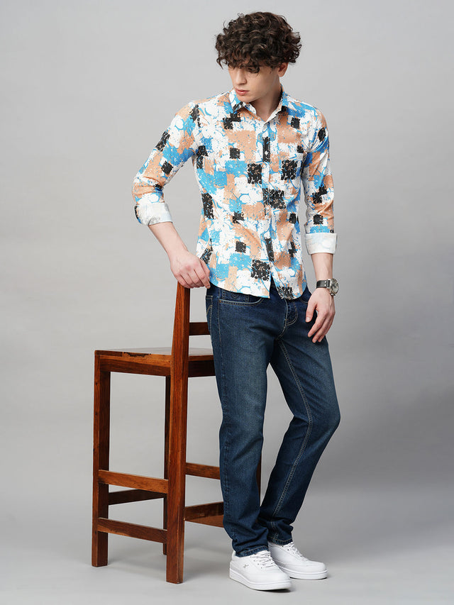 Sleek Printed Cotton Blend Shirt for Men