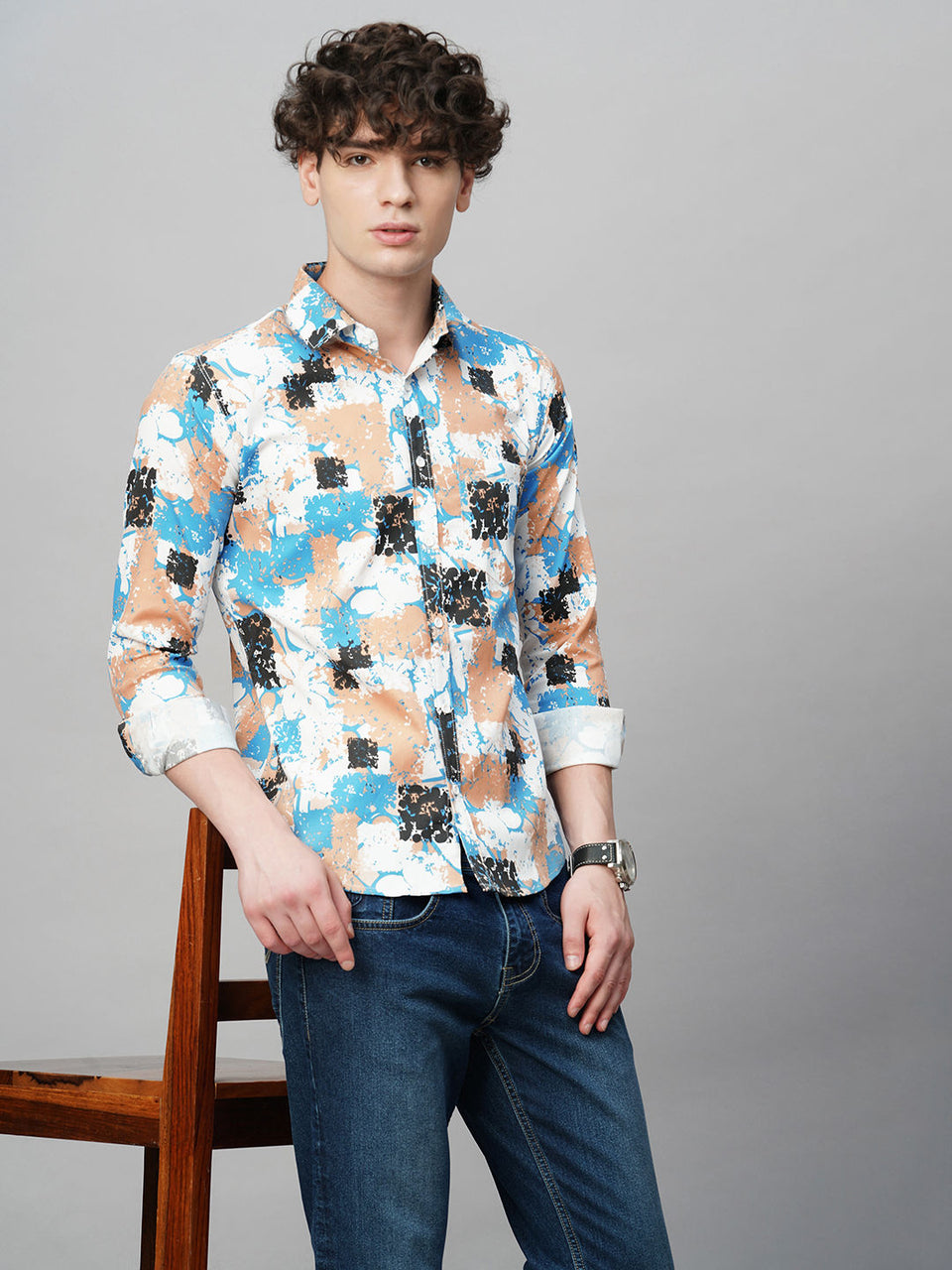 Sleek Printed Cotton Blend Shirt for Men