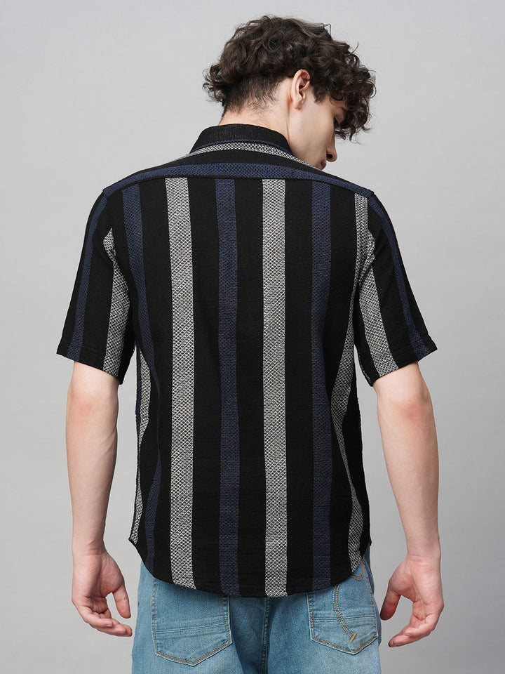 Suave Crochet Striped Half Sleeves Men's Shirt