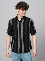 Suave Crochet Striped Half Sleeves Men's Shirt 3