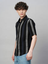 Suave Crochet Striped Half Sleeves Men's Shirt 4