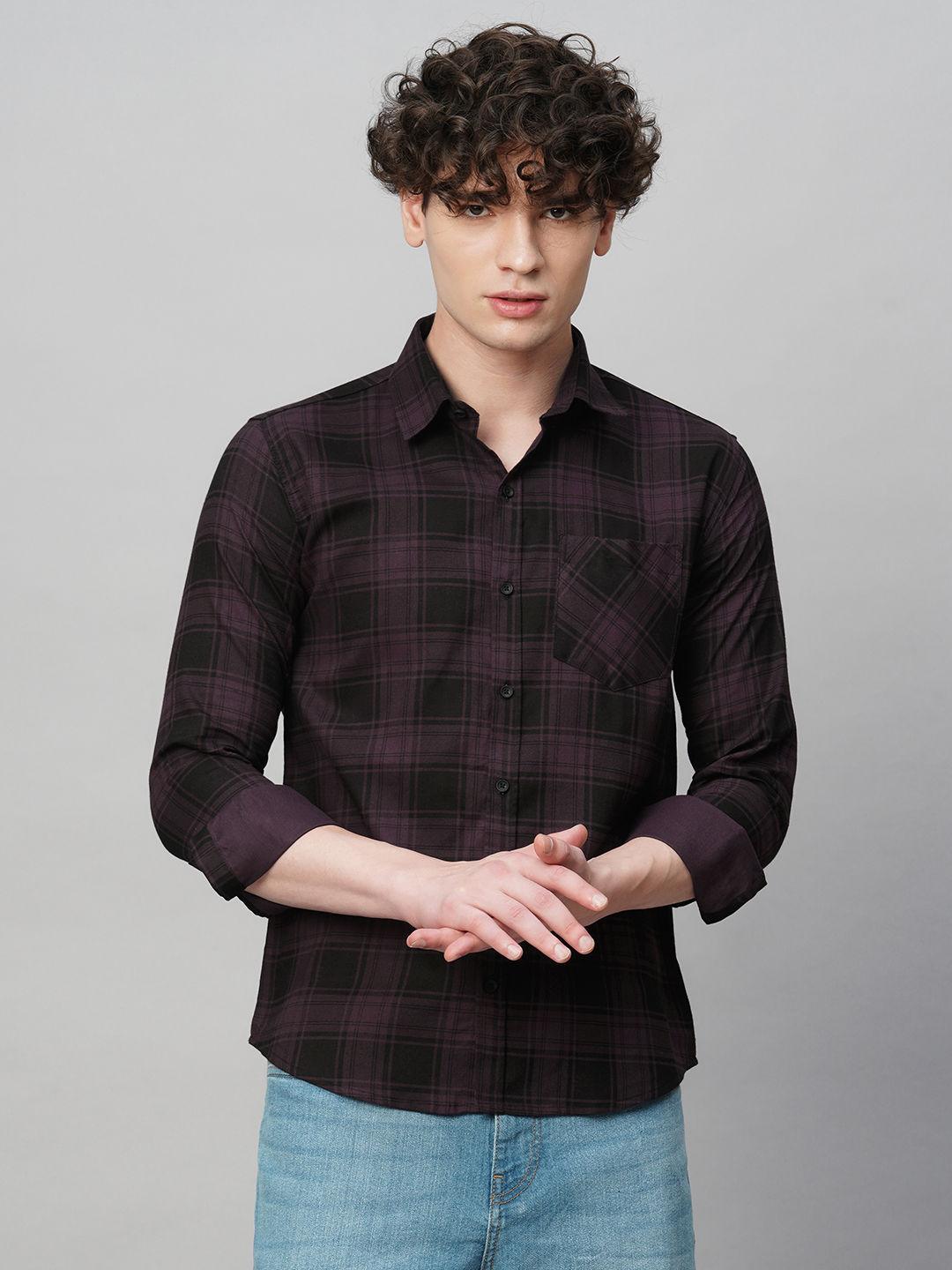 Bespoke Multicolour Checked Shirt for Men
