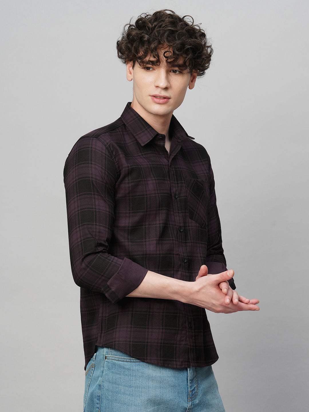Bespoke Multicolour Checked Shirt for Men