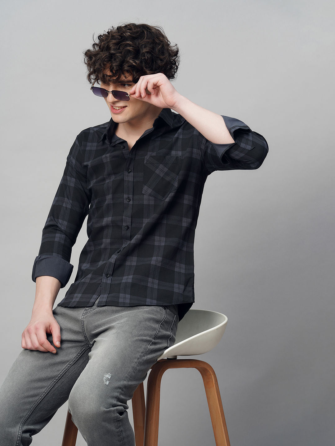 Rugged Checked Cotton Shirt for Men