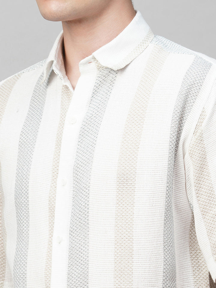 Effortless Cultured Crochet Striped Half Sleeves Men's Shirt