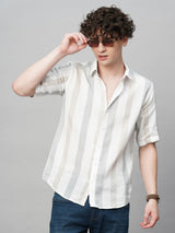Effortless Cultured Crochet Striped Half Sleeves Men's Shirt 1