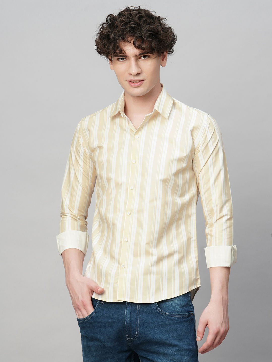 Exotic Cotton Blend Striped Shirt for Men