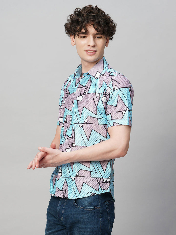 Preppy Printed Half Sleeves Men's Shirt