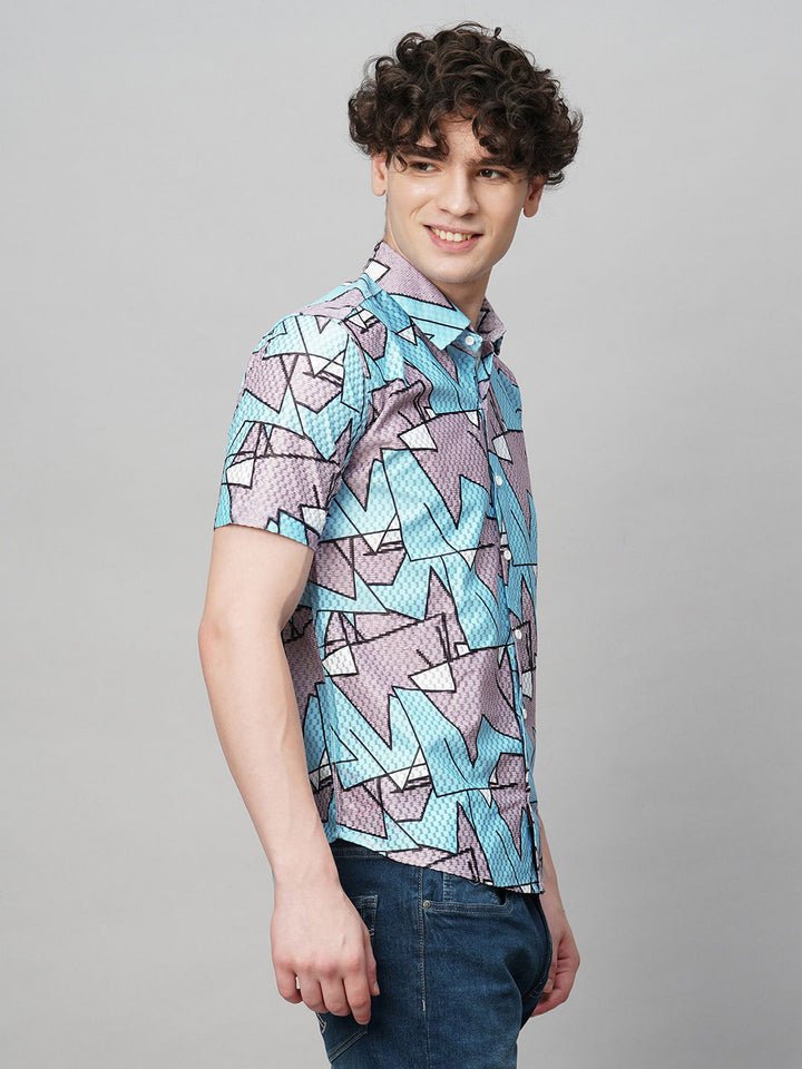 Preppy Printed Half Sleeves Men's Shirt