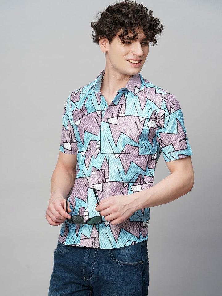 Preppy Printed Half Sleeves Men's Shirt