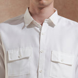 Men White Solid Spread Collar Slim Fit Casual Shirt with Dual Flap Pockets 3