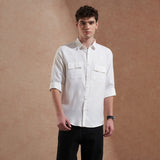 Men White Solid Spread Collar Slim Fit Casual Shirt with Dual Flap Pockets 6