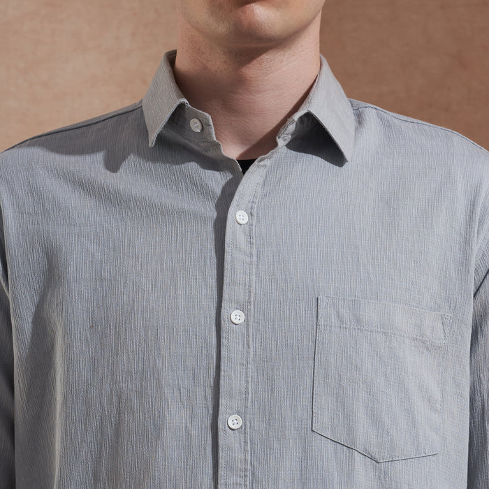 Men Light Grey Solid Spread Collar Slim Fit Casual Shirt 2