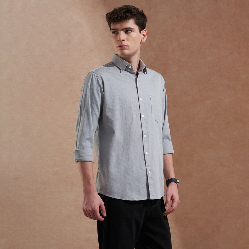 Men Light Grey Solid Spread Collar Slim Fit Casual Shirt 7
