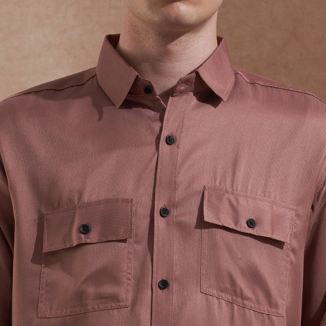 Men Rust Brown Solid Spread Collar Slim Fit Casual Shirt with Dual Flap Pockets