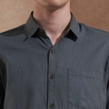 Men Dark Grey Solid Spread Collar Slim Fit Casual Shirt 2
