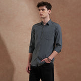 Men Dark Grey Solid Spread Collar Slim Fit Casual Shirt 3