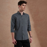 Men Dark Grey Solid Spread Collar Slim Fit Casual Shirt 4