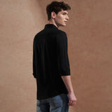 Men Black Solid Spread Collar Slim Fit Casual Shirt 2