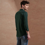 Men Dark Green Solid Spread Collar Slim Fit Casual Shirt 2