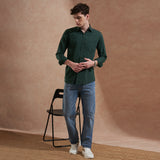 Men Dark Green Solid Spread Collar Slim Fit Casual Shirt 1