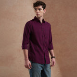 Men Dark Purple Solid Spread Collar Slim Fit Casual Shirt 3