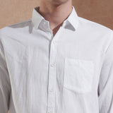 Men's White Solid Spread Collar Slim Fit Casual Shirt 6