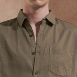 Men Olive Brown Solid Spread Collar Slim Fit Casual Shirt 5