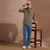 Men Olive Brown Solid Spread Collar Slim Fit Casual Shirt 1