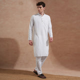 Men White Chikankari Embroidered Kurta | Mandarin Collar | Straight Fit 2