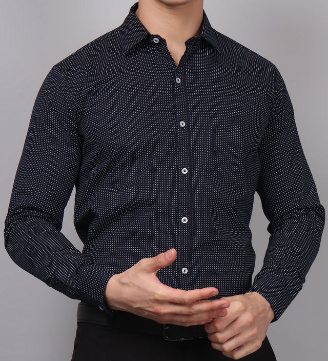 Dot Printed Navy Blue Men's Shirt — TryBuy®