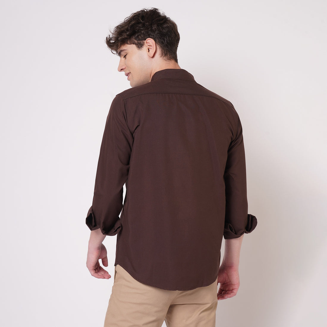 Chocolate brown cotton shirt for men - back view