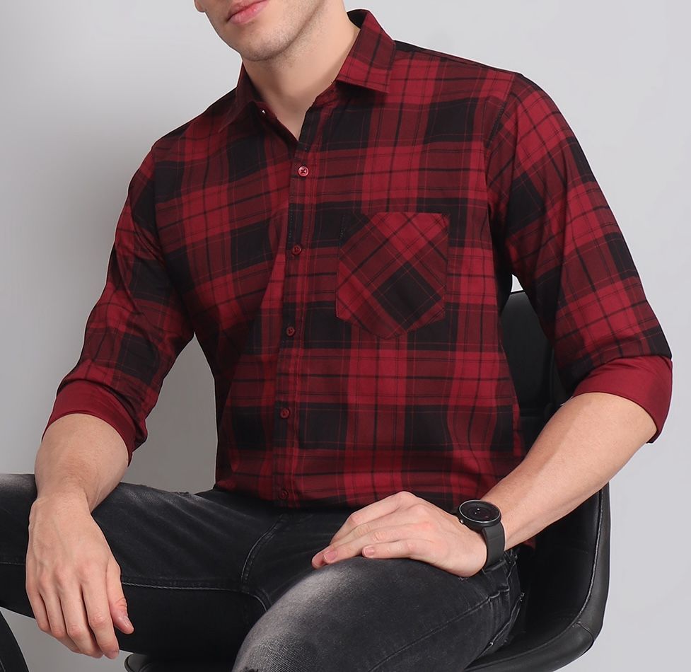 Black Red Checks Men's Shirt
