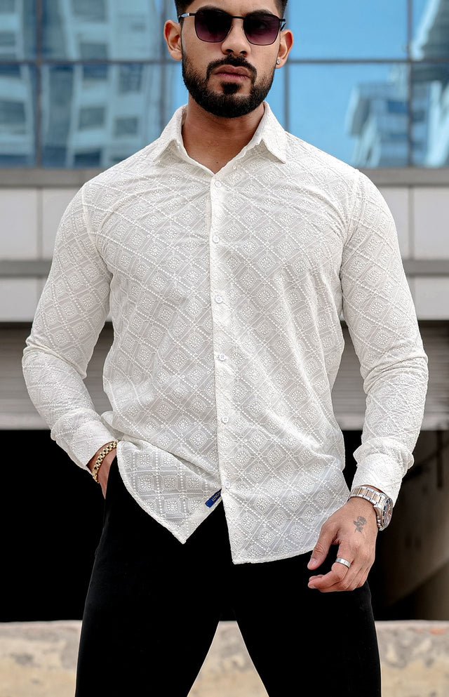 VOZIA Thrive Cream Chikankari Men's Shirt — TryBuy®