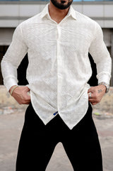 VOZIA Thrive Cream Chikankari Men's Shirt 6