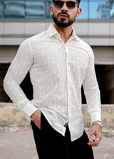 VOZIA Thrive Cream Chikankari Men's Shirt 2