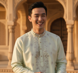 Men's Pistachio Green Embroidered Art Silk Kurta 2