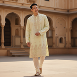 Men's Pistachio Green Embroidered Art Silk Kurta 6