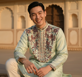 Men's Mint Green Art Silk Embroidered Festive Kurta 2