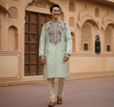 Men's Mint Green Art Silk Embroidered Festive Kurta 1