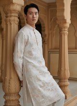 Men's Ivory Embroidered Art Silk Blend Festive Kurta 3