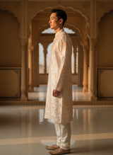 Men's Ivory Embroidered Art Silk Blend Festive Kurta 5