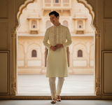 Men's Ivory Art Silk Blend Festive Embroidered Kurta 3