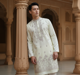 Men's Ivory Art Silk Blend Festive Embroidered Kurta 4