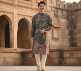 Men's Vibrant Multicolor Paisley Print Art Silk Blend Kurta 2