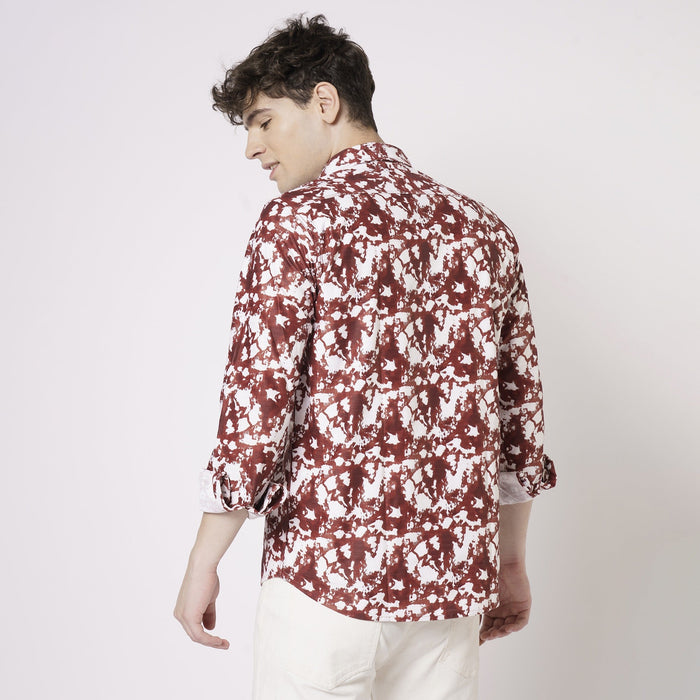 Red and White Abstract Printed Shirt for Men 2
