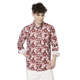Red and White Abstract Printed Shirt for Men 4