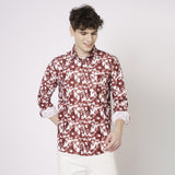 Red and White Abstract Printed Shirt for Men 5