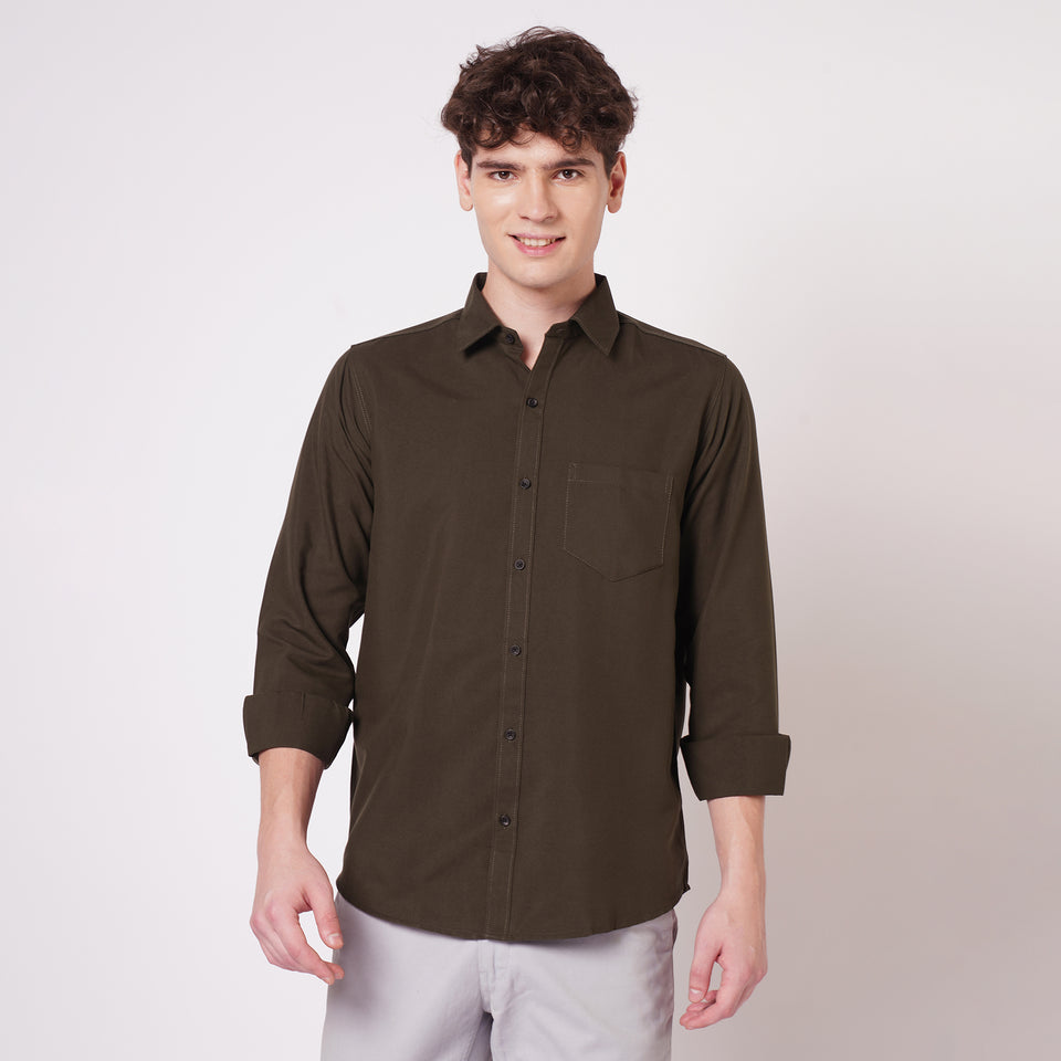 Men's dark solid shirt front view