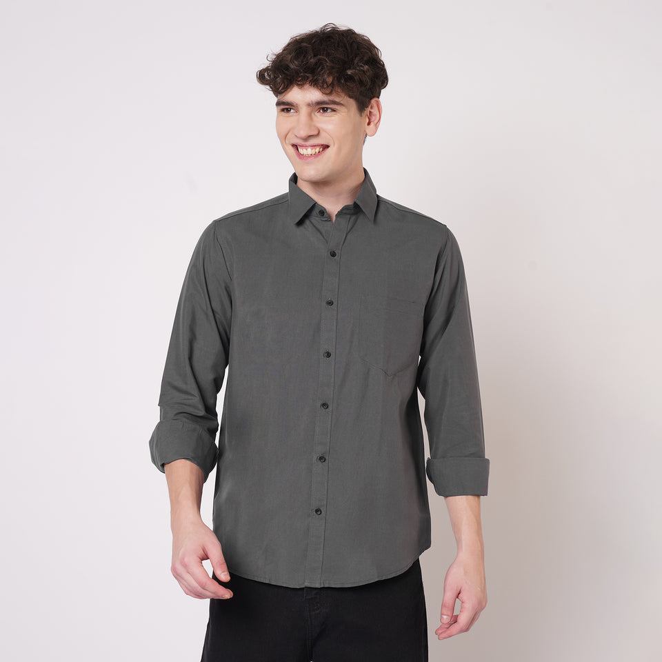 Men's dark solid shirt front view
